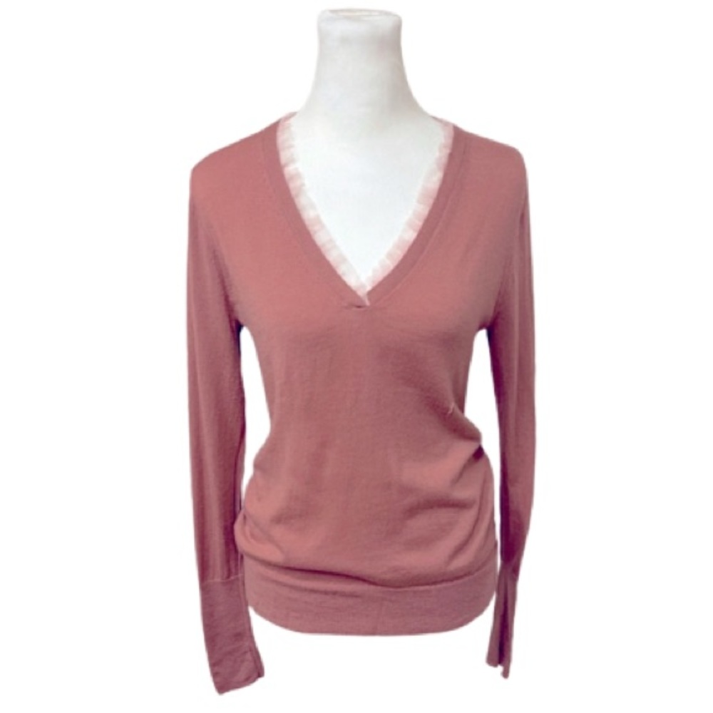 NWOT* J. CREW Peach Sweater With Chiffon Ruffles Women Size Small